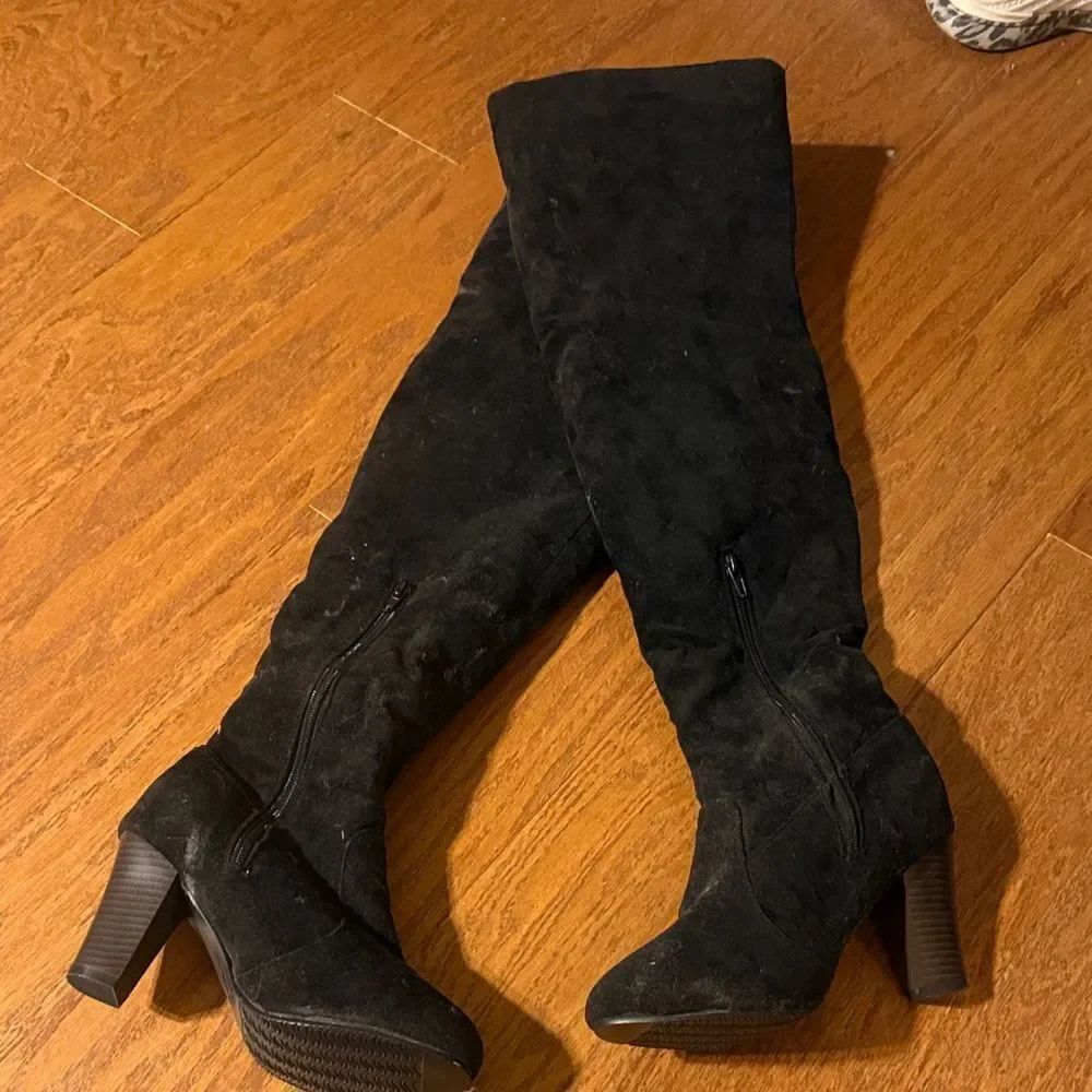 Black Suede Over-the-Knee Boots